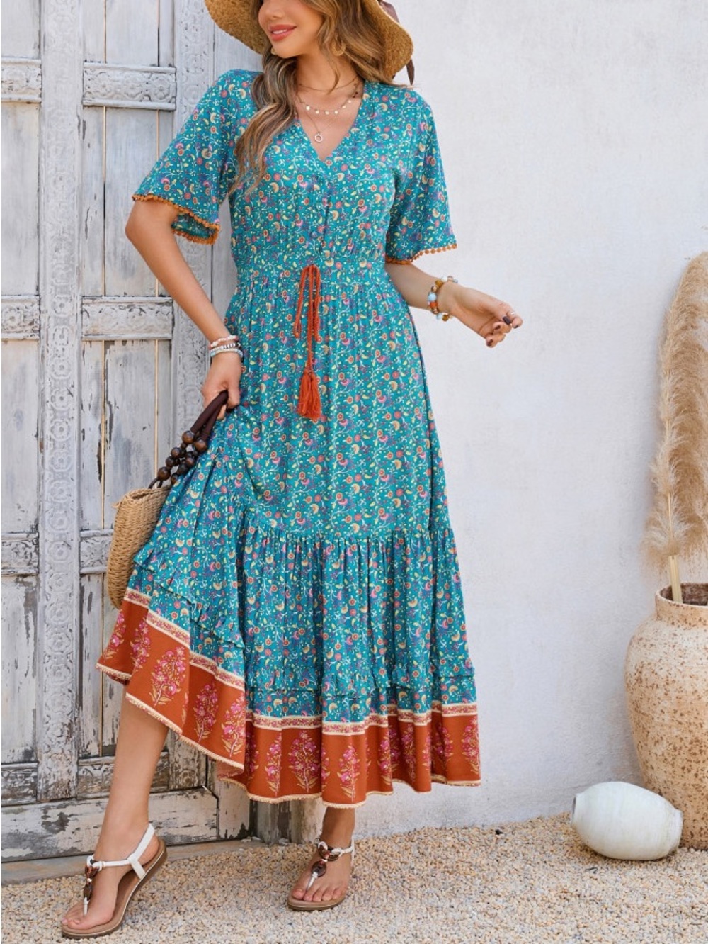 R. Vivamos • Tiered Ruffle Maxi Dress